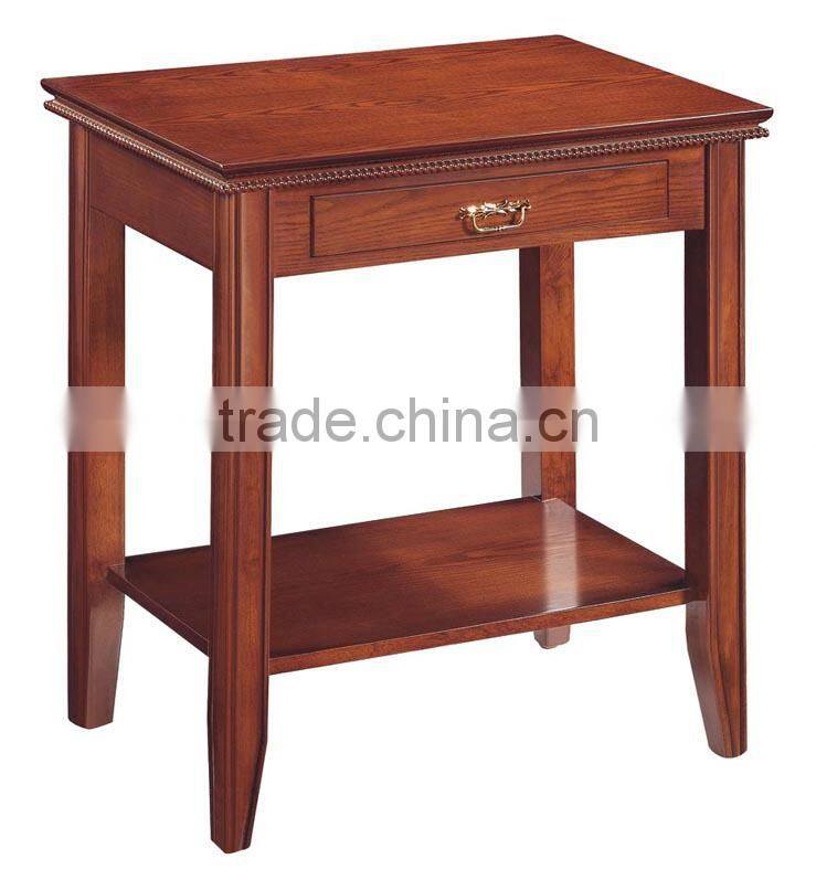 Indoor hotel hand made solid redwood classical side table with drawer(C-07)
