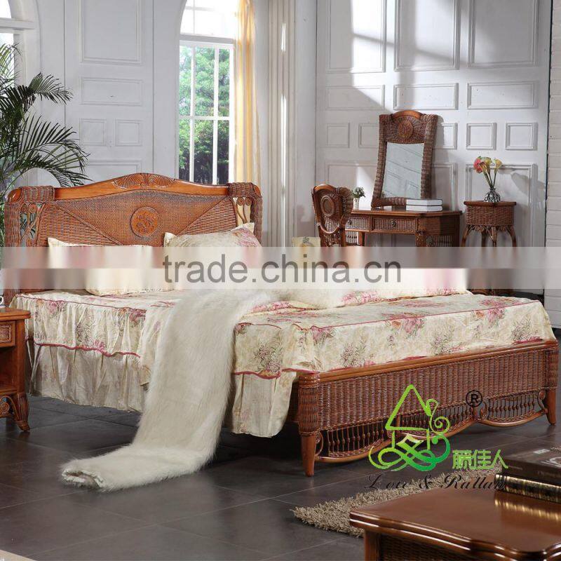 2015 High Quality Indoor bamboo Cane 123 sofa sets Vintage Rattan Furniture for salon