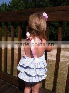 2015 Hot sale gingham seersucker Ruffle shirt for USA Children Blouses