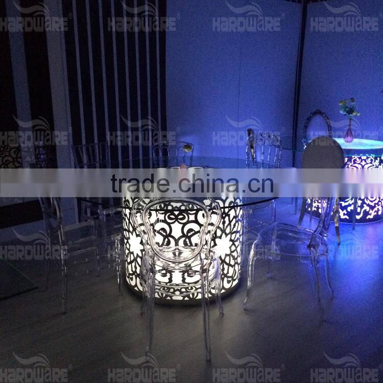 Table and chairs in stainless steel /furniture dining table with glass and chair
