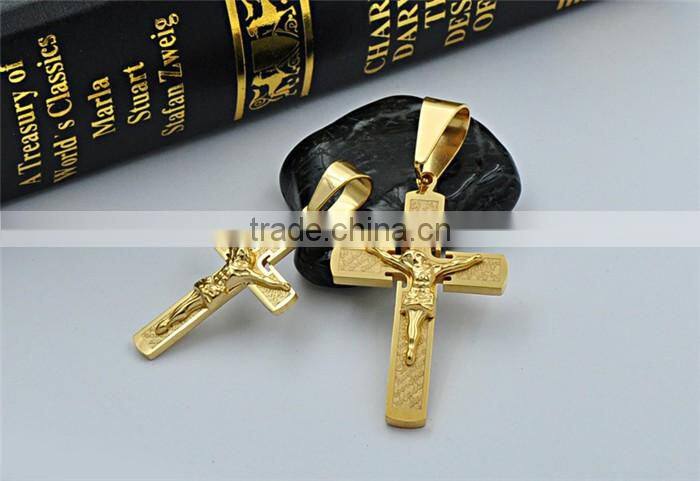 Kindy Jewelry JCN0318 big and small stainless steel Jesus cross necklace pendant