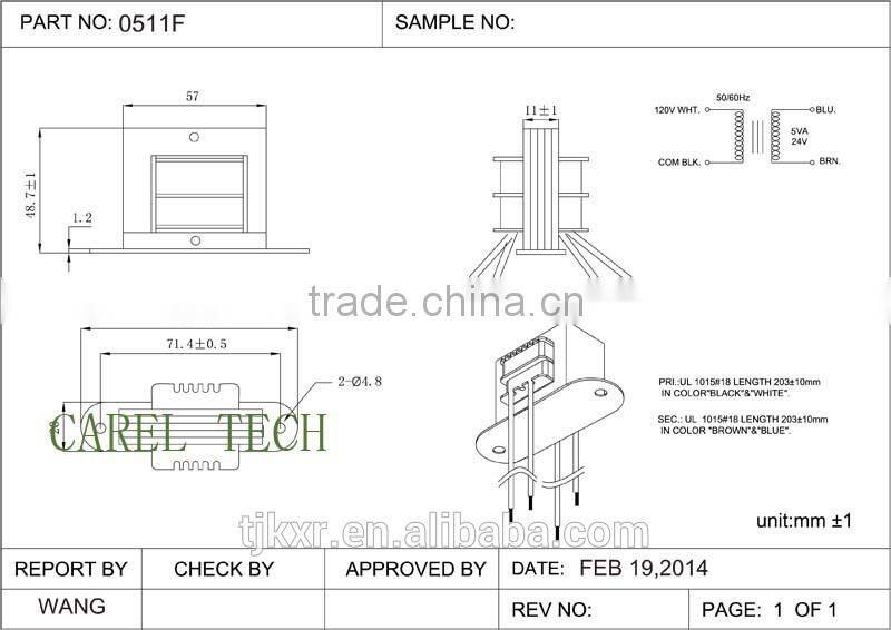 UL cul approved 5VA 24V control transformer class 2 , with 2-year product warranty and life insurance liability