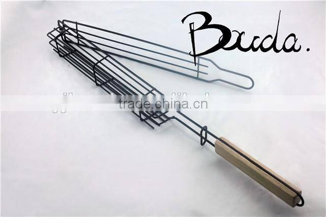 Stainless Steel Barebecue bbq Grill Net with wooden handle BD-B8112
