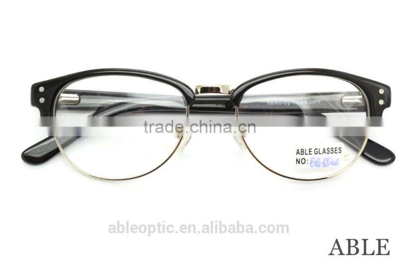 2015 hotselling round black acetate hand made spectacles optical frames eyewear eyeglasses with half-rim metal