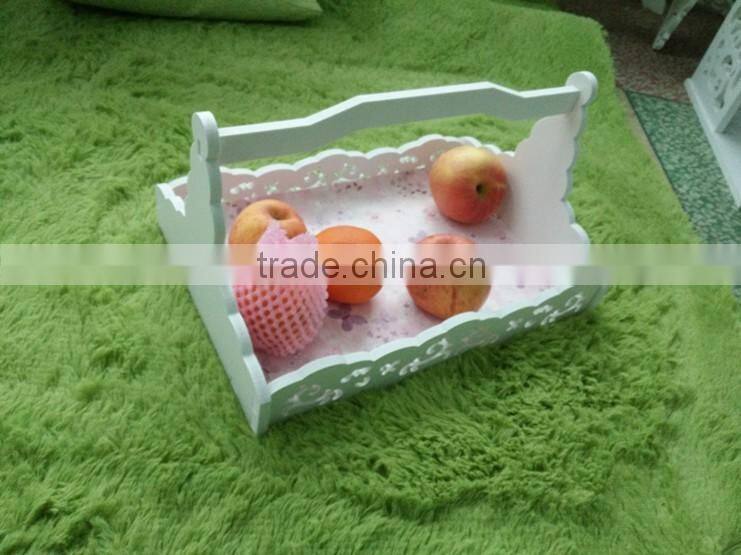 set of 2white color natural wood basket with handle decorative baskets for wedding for gift