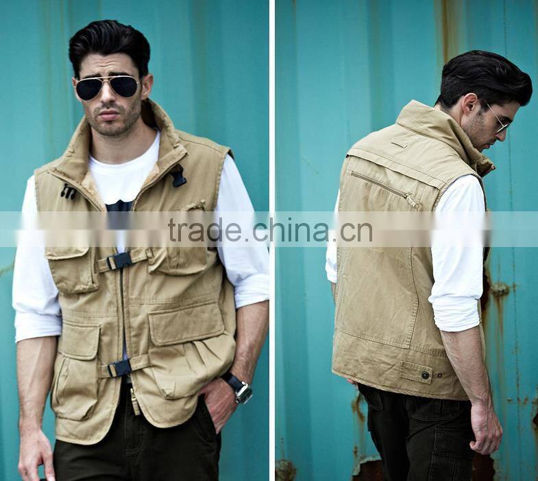 winter outdoor mens army color travel vest warm fleece line working vest with multi pockets