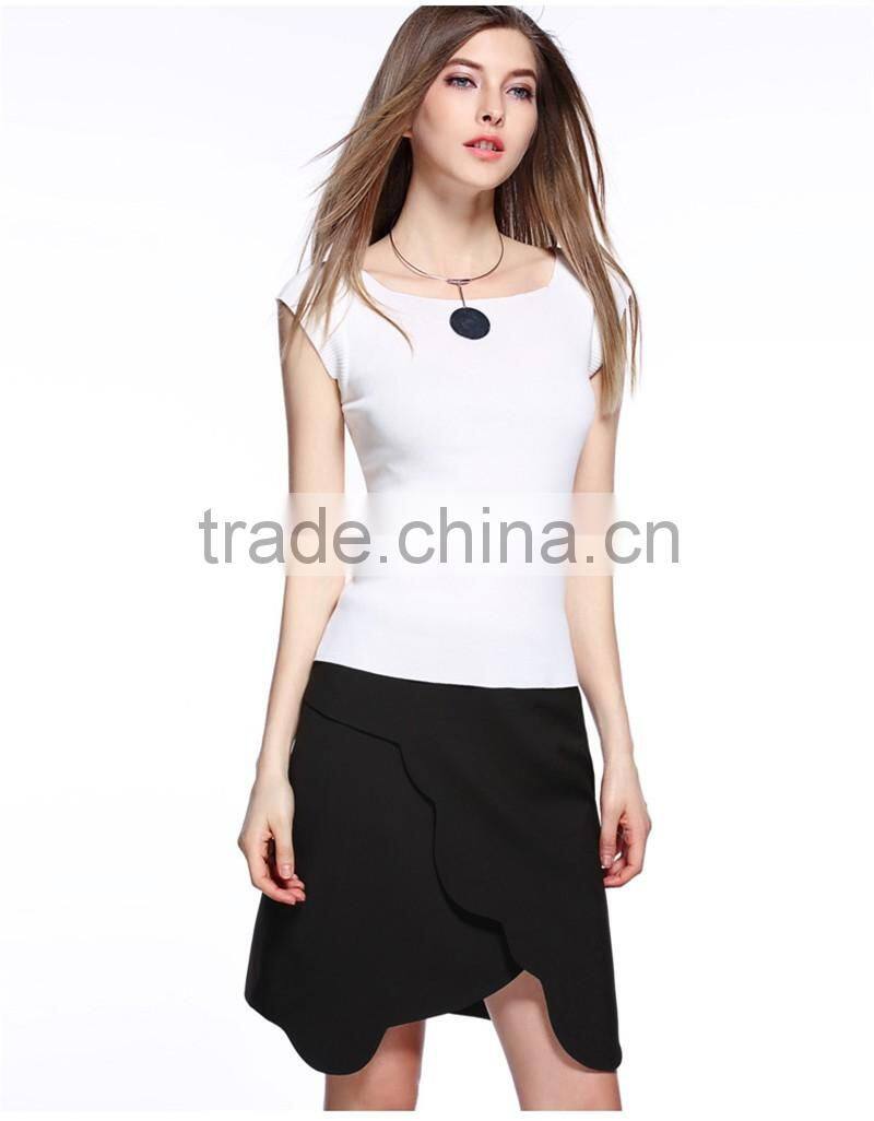 Fashion Korea Boat Neck Women Ladies Knitted Slim T Shirt Sleeveless Blouse Ladies Casual Tops latest design