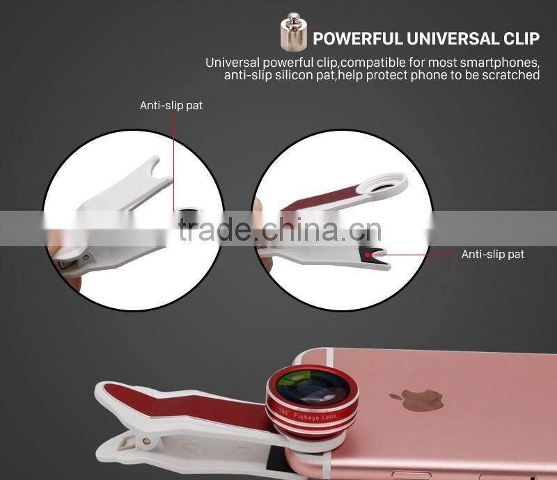 for iPhone iPad Samsung LG HTC Smartphone DSLR Lens 198 Degree Fisheye Lens Selfie Wide Lens 20X Macro Lens Clip Camera Lens