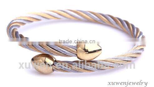 two tone rose gold stainless steel cable wire cuff bracelet