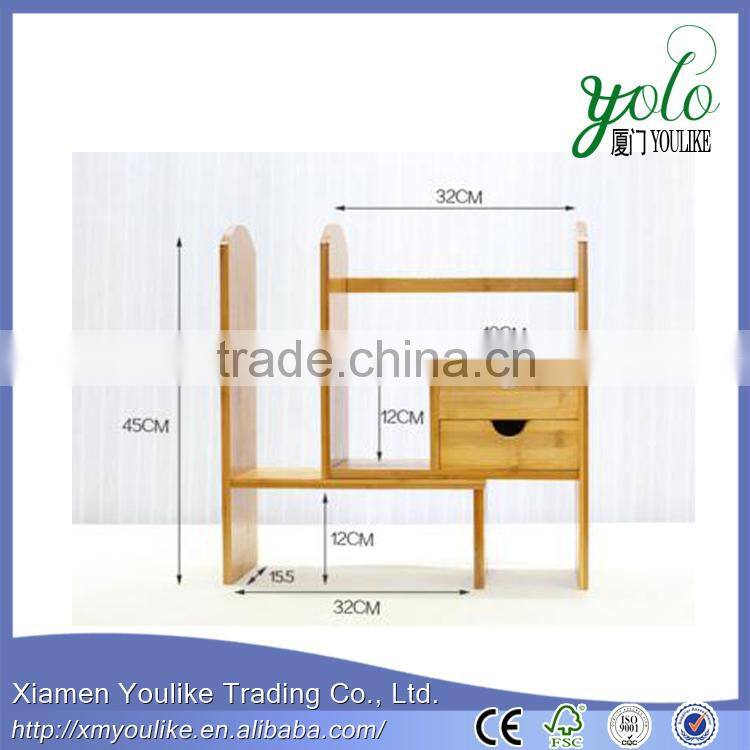 Mobile rotating design desk organizer Bamboo office Desk Organizer book rack with drawers