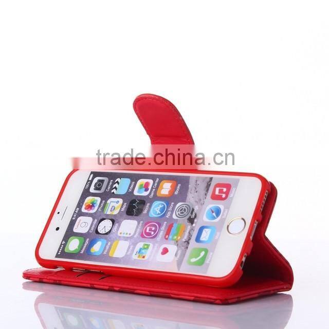 Lady favorite handheld stand fashion rose leather phone cover for iphone 6/ 6 plus with lanyard