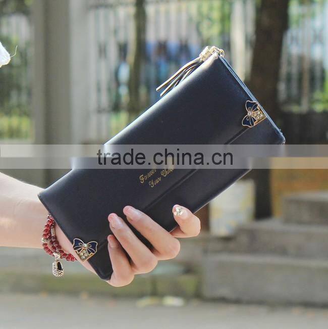 Korean bowknot PU long women wallet