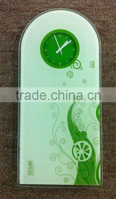 Tempered Glass Novelest Retractable digital /electronic body scale with quartz clock( can be hanged on wall)