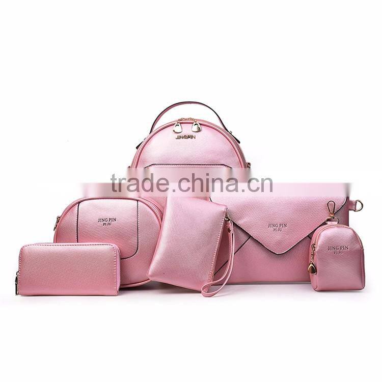 6 pcs of 1 set handbags shoulder bags wholesale PU 2016 stylish women bag