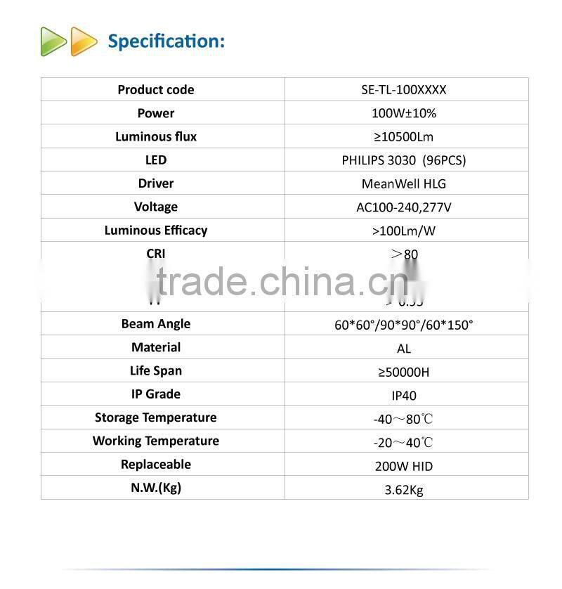 New arrival module outdoor lighting led tunnel light 100W with MeanWell driver