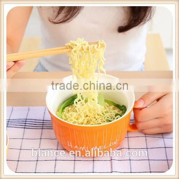 large ceramic soup bowl set with spoon in fruit shape design