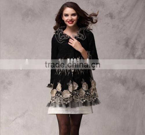 2015 Custom High Quality Lace Collar Winter Coat Europe Style Fashion Casual Women Formal Coat