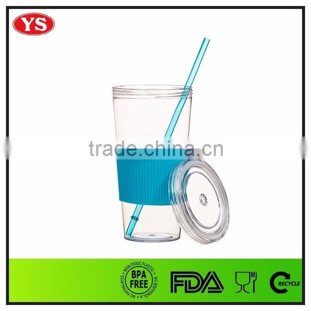 24oz single wall acrylic beverage tumbler with straw