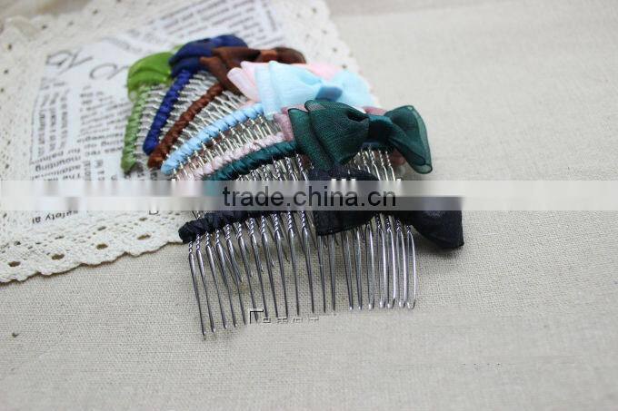 Elegant Girl Cute Bow Tie Metal Hair Comb Wrapped Ribbon Mixed Colors