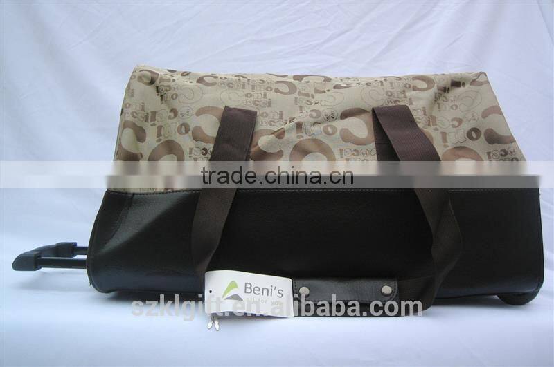 Plastic shoulder bag on wheels made in China
