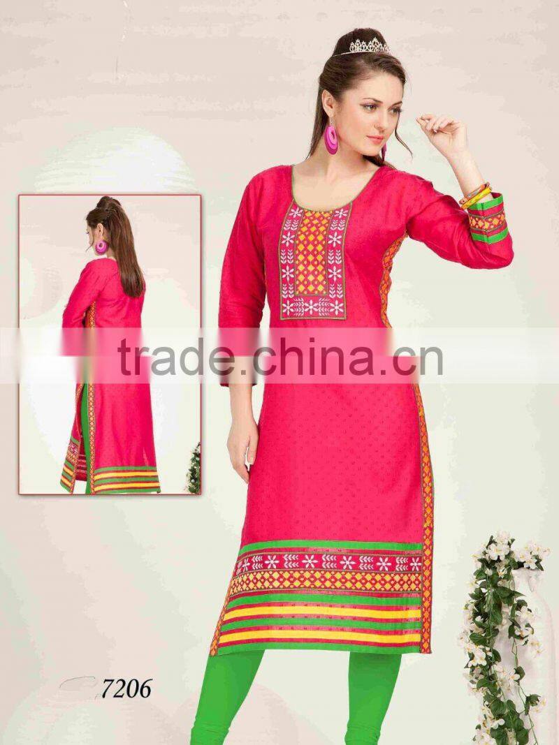 Embroidery flower design all over with hi neck border Vogue Designer Kurtis