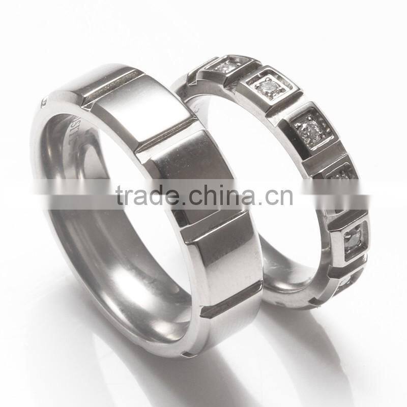 CZ diamond couple ring wholesale stainless steel titanium couple engagement ring
