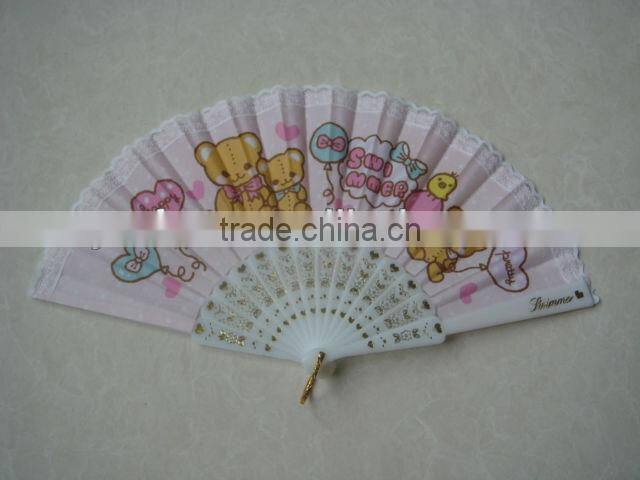 unique designed fabric with plastic folding fan