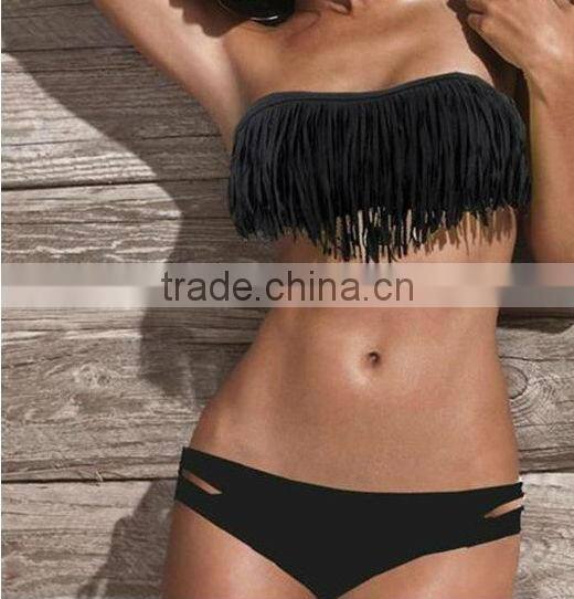 Wholesale Women Tassel Bikini Swimwear swimsuit Push up Fringe Top Bandeau Bikini