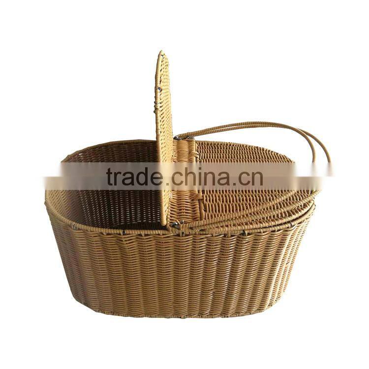 Wholesale plastic wicker storage basket oval shape fruit basket with cover