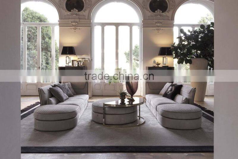 Italy Style Living Room Sectional Sofa Set/ Post-Modern Design Fabric Chesterfield Couch Daybed/ Luxury Stylish U-shape Sofa Set