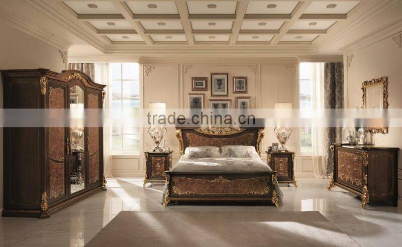 Solid Wood Golden Color Five Door Wardrobe/Luxury Italian Bedroom Furniture(MOQ=1 SET)