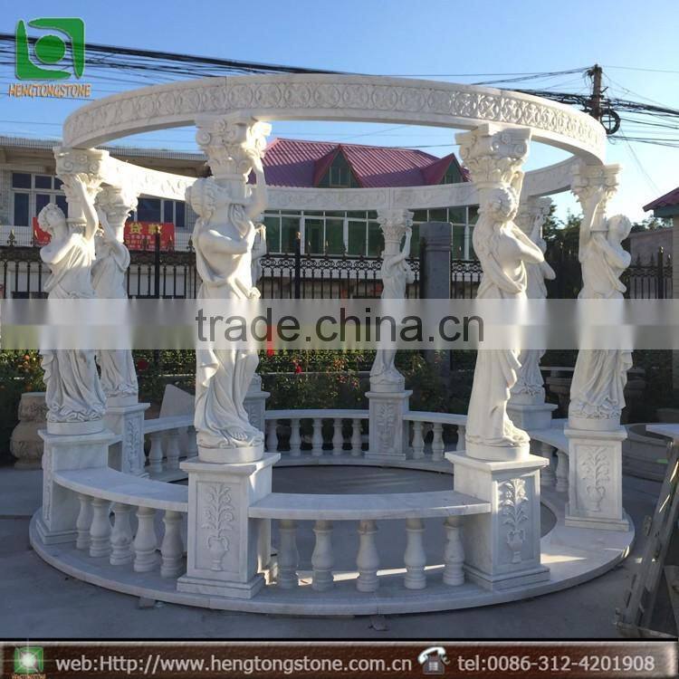 Hand Carved Outdoor Garden Yellow Marble Gazebo For The College