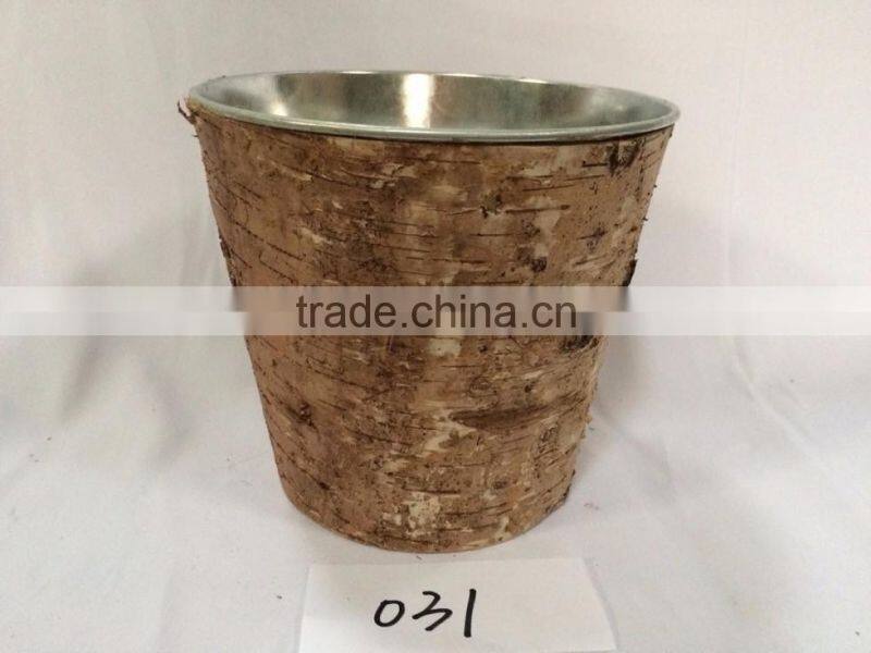 vintage antique aged look multi-functional metal flower pots planter with tree bark