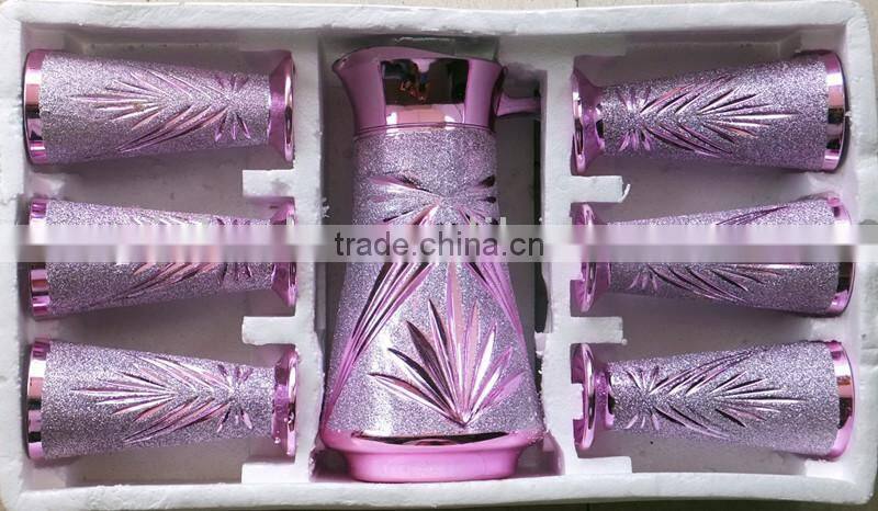 High quality 7pcs glass set,electroplating,1.2L Jug and 9oz mould glass,glassware sets