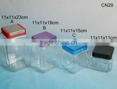 four sizes clear square glass storage jar with plastic lid