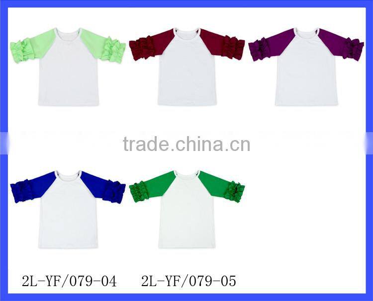 Wholesale Baby Girls Clothing Solid Color Cotton Half Sleeves Raglan Shirts Girls Ruffle Icing Raglan