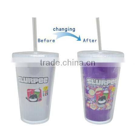 Personalized Custom Photo double wall magic plastic cup with straw