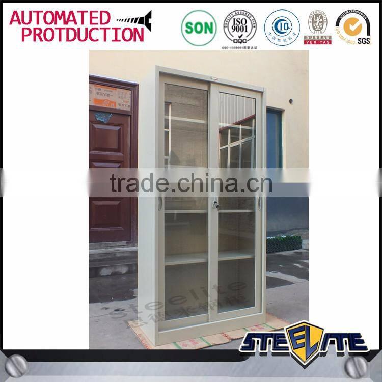 2 door steel sliding glass door iron filing cabinet with adjustable shelves