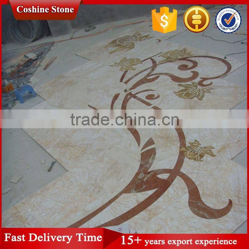 Garnet waterjet cutting flower desert pink marble tiles for lobby