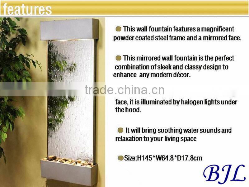 stainless steel wall mounting mirror water fall fountain indoor entryway