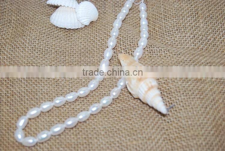 7-10 mm white rice shape freshwater pearl strand