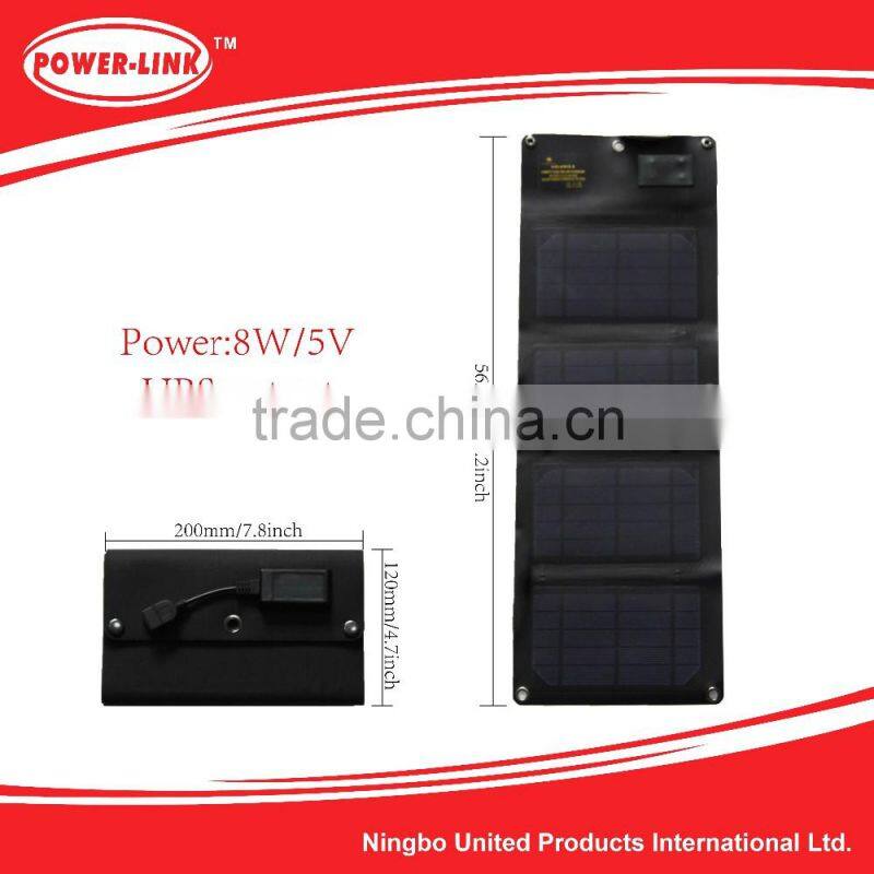 8W5V UBS outpot foldable monocrystal silicon solar charger for phone