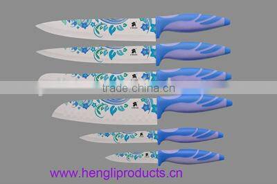 colorful 5 piece flower non-stick coating blade kitchen knife set
