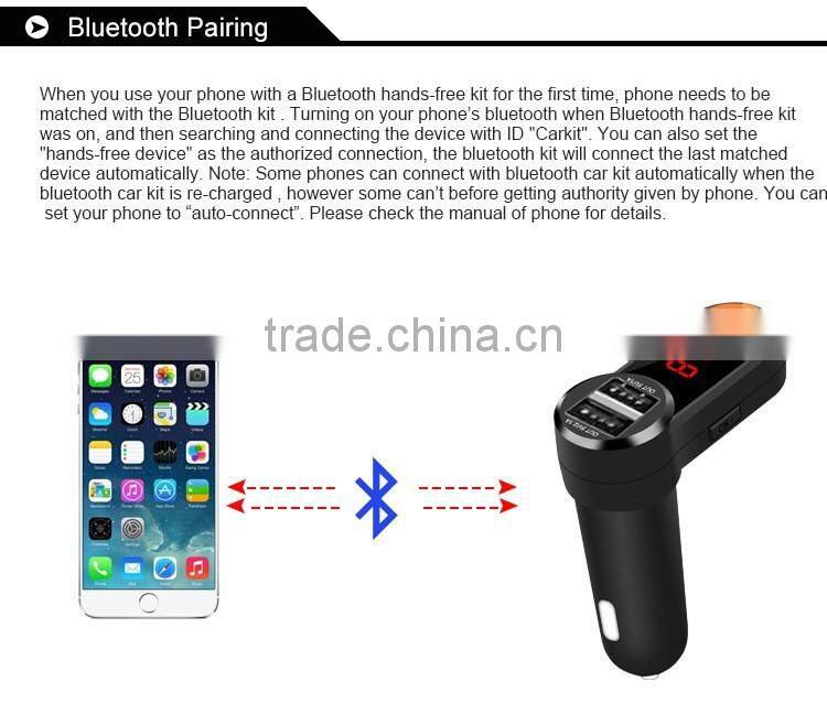 Wireless Bluetooth Car Kit with Portable Dual USB car charger Hands Free MP3 Player FM Transmitter