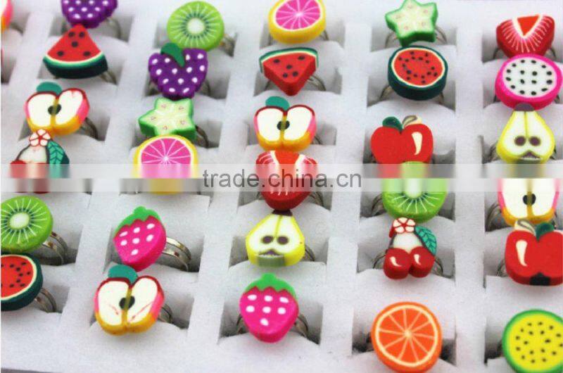 Kids rings cute Mixed Styles Fruit clay figure ring polymer clay children rings