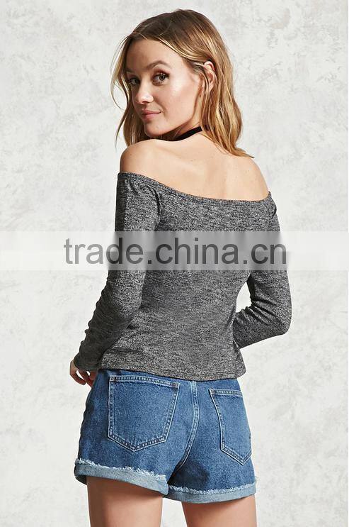 Off The Shoulder Long Sleeves Knit Top Custom t shirt women