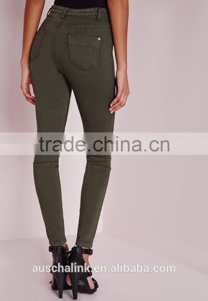 2016 wholesale khaki high waist skinny biker jeans OEM service
