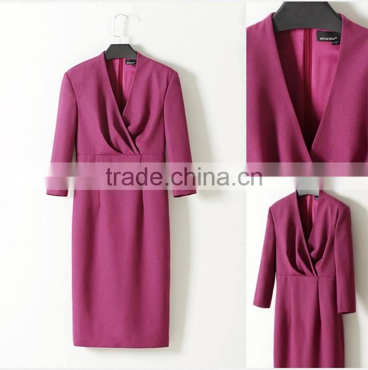 Fashion Design Slim Fit Office Ladies Formal Dress Half Sleeve Dress