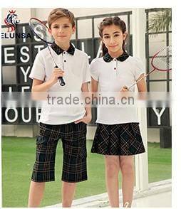 Custom Primary School Shirt /Short Skirt And Pants For Children Summer School Uniform