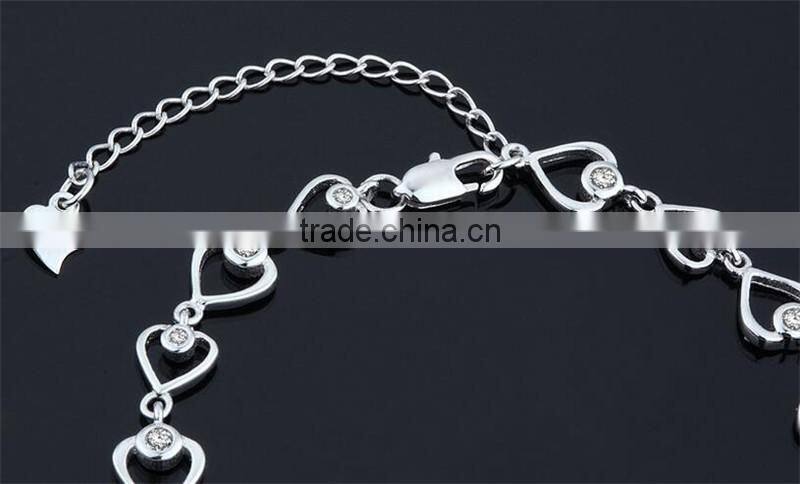 Fashion new design 925 sterling silver heart shape bracelet for Girls